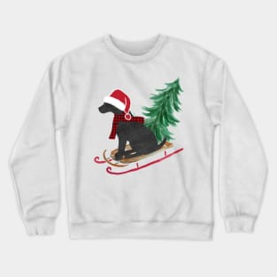 Black Lab Christmas Sled Bringing Home The Tree Crewneck Sweatshirt